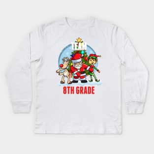 Team 8TH GRADE Santa Elf Reindeer Flossing Kids Christmas Kids Long Sleeve T-Shirt